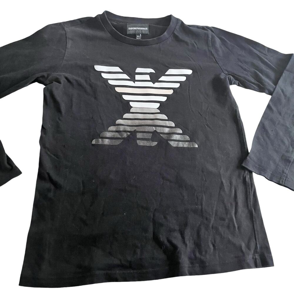 Emporio Armani boys black logo applique long sleeve tshirt size 10